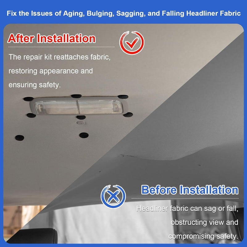Moibunka Universal 262PCS Car Headliner Repair Kit, Premium Auto Interior Ceiling Snap Rivets for Fixing Sagging Roofs, Easy Installation for All Cars, Perfect for DIY Repairs (Black) - Image 2